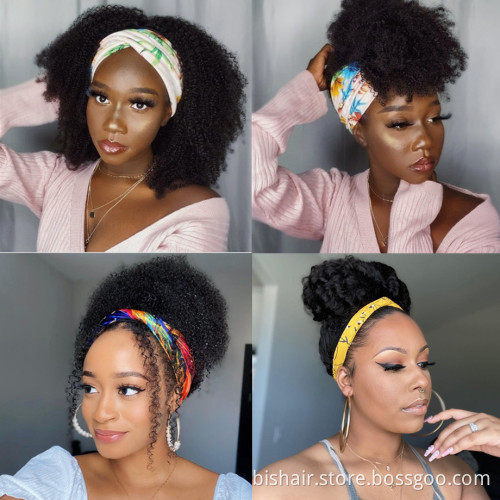 BIS Wholesale 150% Density Headband Wig Human Hair Short Afro Kinky Curly Wig Brazilian Remy Hair Machine Made Wigs for Women